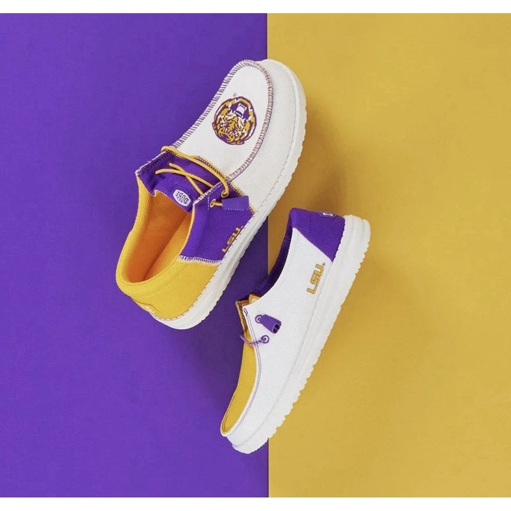 Hey Dude Wally LSU Men 11 Purple Gold Slip On Shoes Tigers NCAA College Football